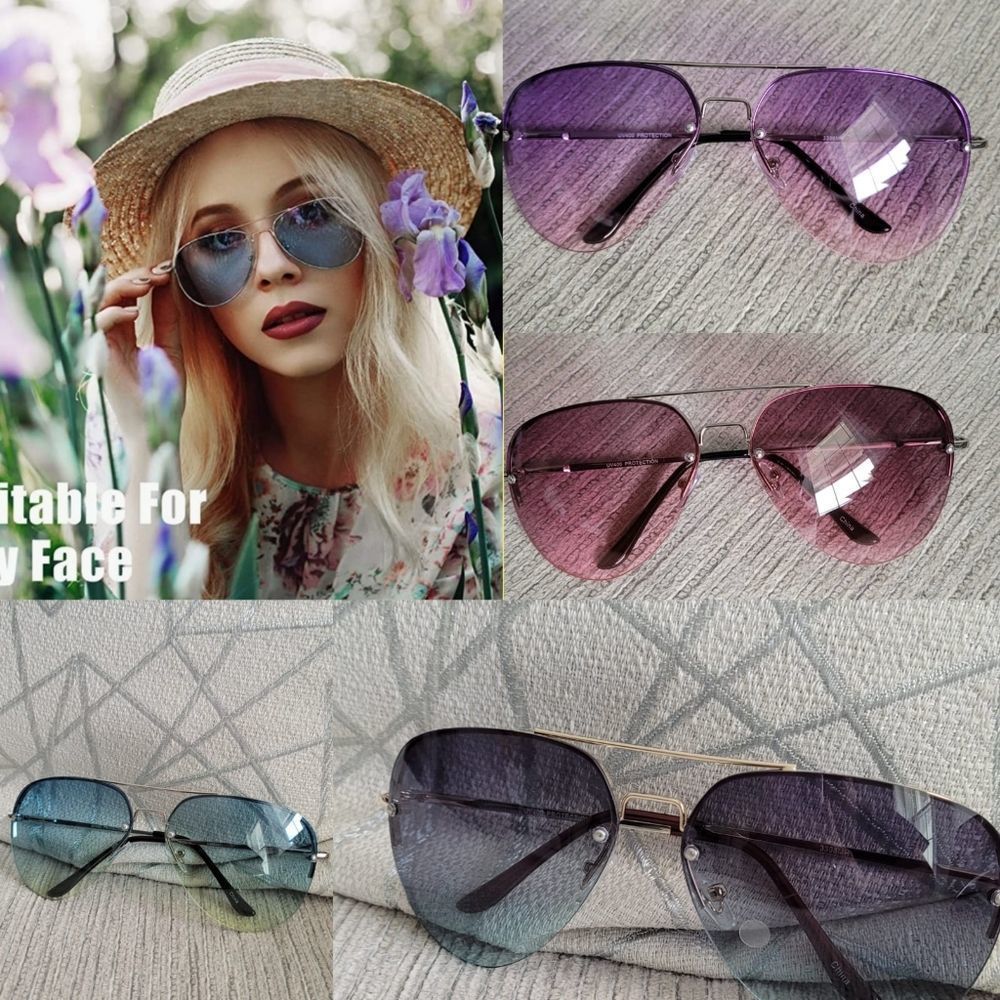 2pcs pink and purple Big Aviator  OVERSIZED Metal Gradient Women Sungla 2026